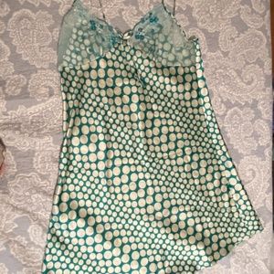 Women Night Gown, Satin Cami Night Dress. Small Size. White Dots